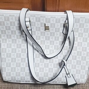 London Fog Collection Chic White and Gray Designer Large Tote Purse 11x15 NWOT